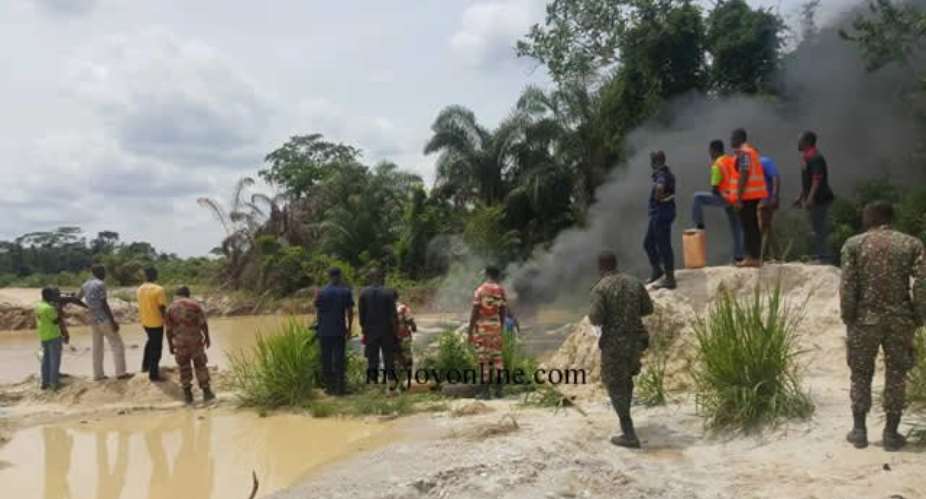 Photos: Dunkwa chief destroys 19 galamsey machines