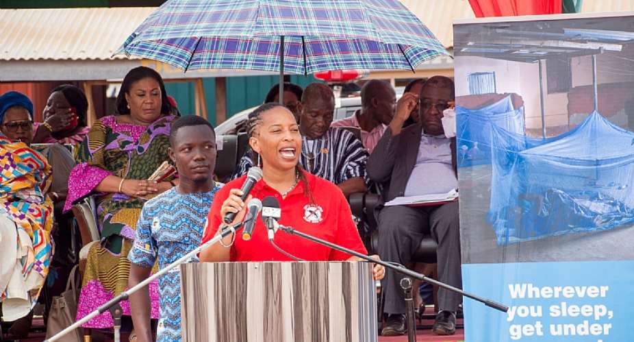 Ms. Janine Davies, USAIDGhana Health, Population and Nutrition Office Director, giving a speech in Somanya during the celebration of the 2019 World Malaria Day