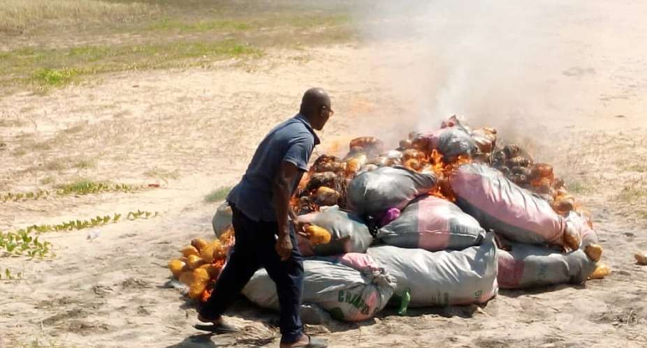 Police destroy 24 bags of suspected cannabisin Keta