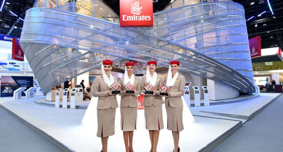 Staff of Emirates displaying the awards