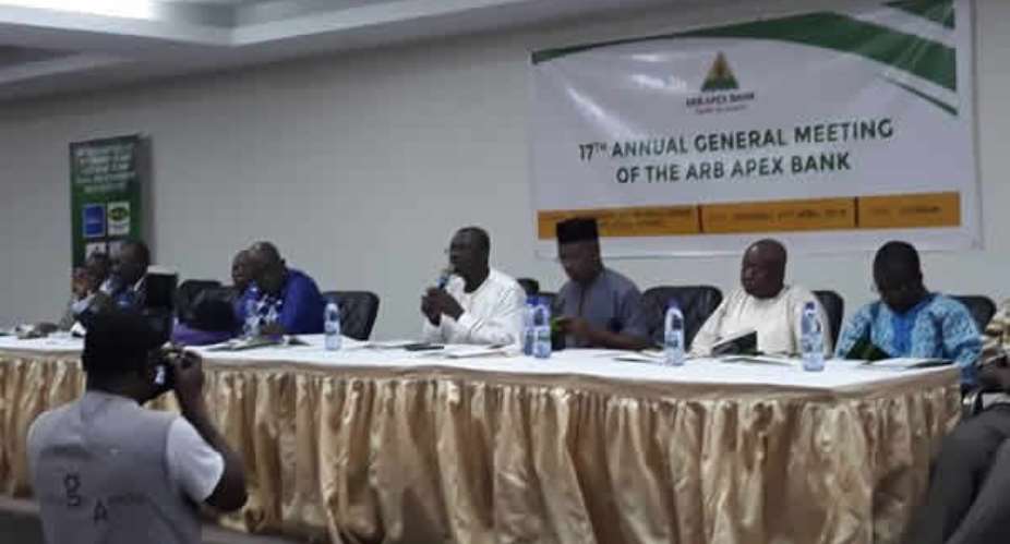 The Board Chairman Kwame Otieku addressed the 17th annual general meeting of the ARB APEX Bank