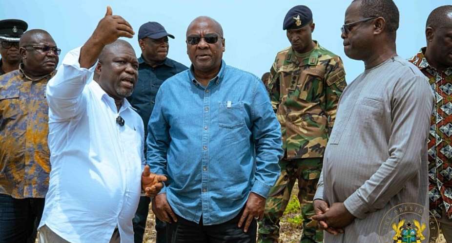 President John Dramani Mahama has visited the coastal community of Fuveme to assess damage caused by recent tidal waves