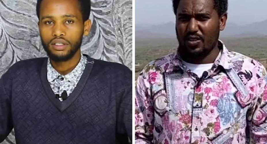 Ethiopian journalists Getenet Ashagre (left, screenshot YouTube/Voice of Amhara) and Aragaw Sisay (right, screenshot YouTube/Roha News) were recently detained by federal police