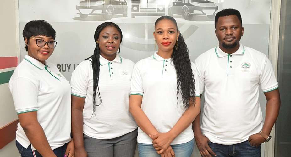 From left: Stella Nwokike, Client Service Officer; Paschaline Onyeka, Sales Account Officer; Adanna Atoba, General Manager, Sales  Operations and Samuel Oghogho, Social Media  Web Manager, all of Import Your Car Nigeria during the first year anniversary celebration of IYCN in Lagos.