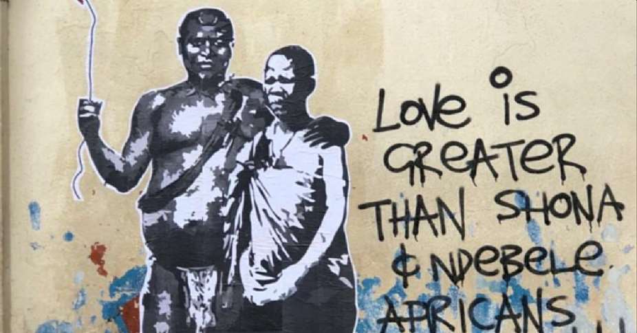 King Lobengula holds Mbuya Nehanda in the mural. - Source: Screenshot/Leeroy Spinx Brittain aka Bow
