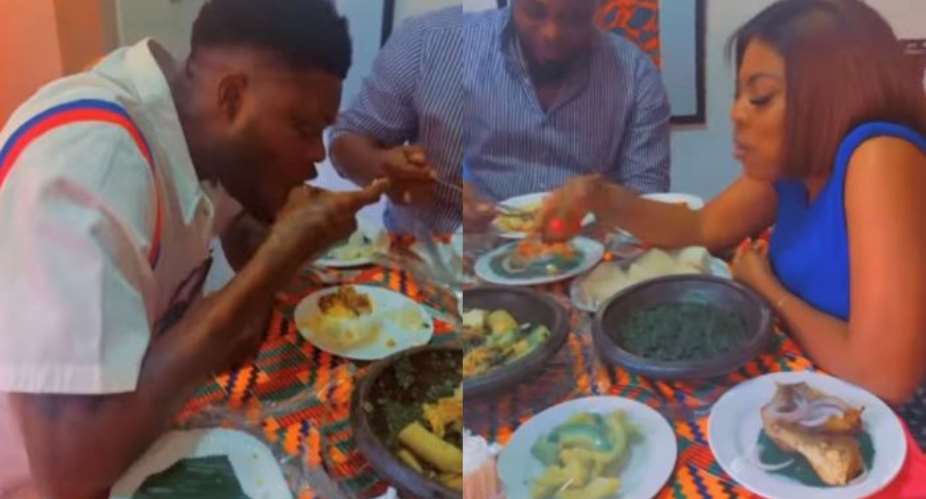 Thomas Parteyleft, Nana Aba Anamoah and one other having a dinner