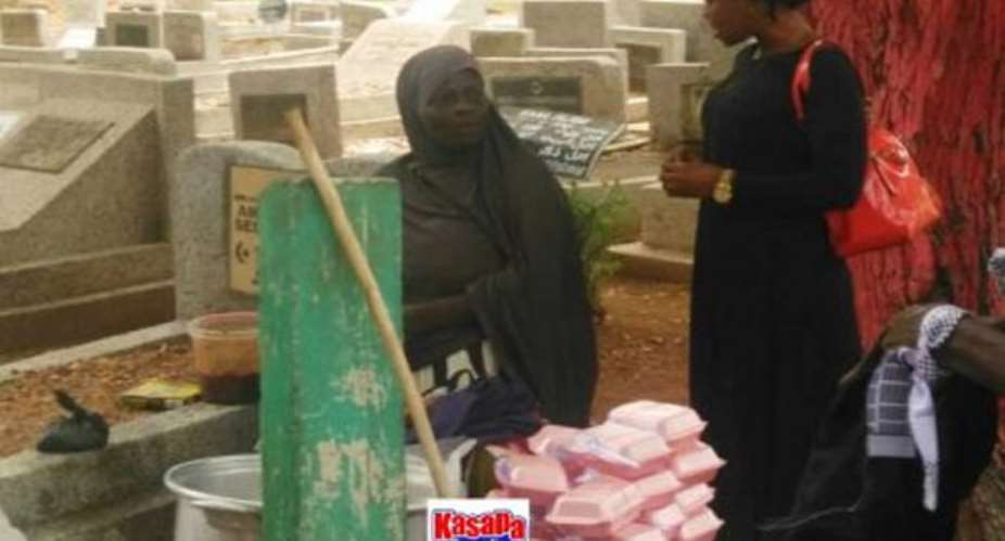 Woman Sells Food In Awudome Cemetery