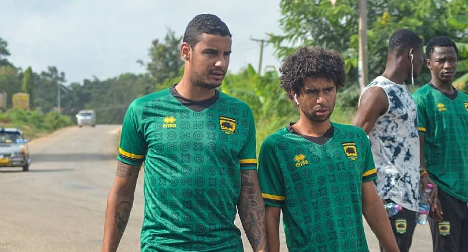 Brazilian striker Michael Vinicius Left with compatriot Fabio Gama Right. Photo CreditAsante Kotoko