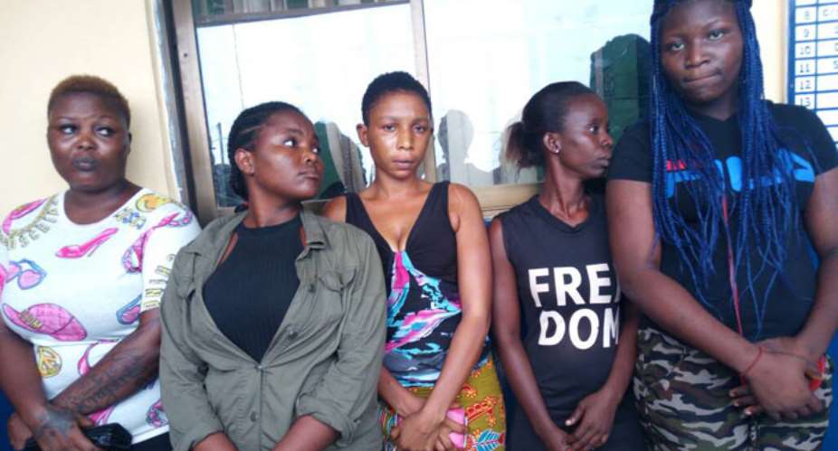 Some of the suspected prostitutes in police custody