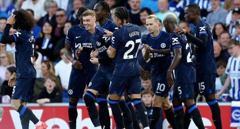 BRIGHTON, ENGLAND - MAY 15: Cole Palmer of Chelsea celebrates scoring his teams first goal with teammates during the Premier League match between Brighton & Hove Albion and Chelsea FC at American Express Community Stadium on May 15, 2024 in Brighton,Image credit: Getty Images