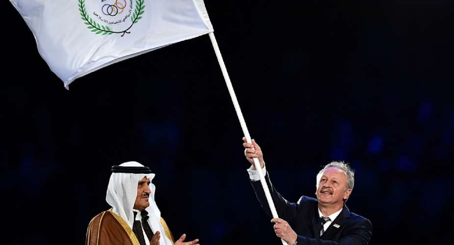 Kadir Topbas, who was Mayor of Istanbul at the time, waves the Islamic Solidarity Sports Federation flag Getty Images