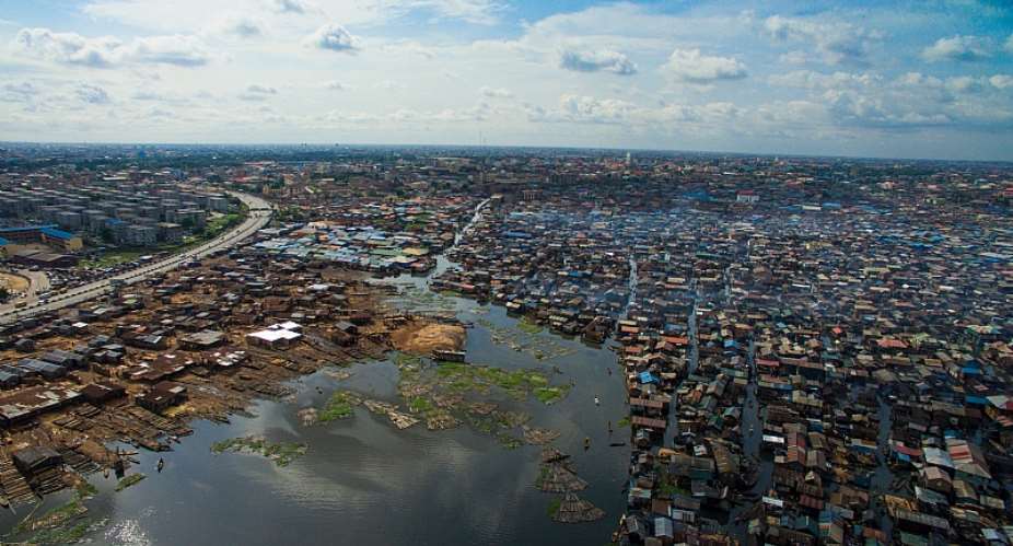 An aerial view of a waterfront slum in Lagos, Nigeria. - Source: Shutterstock