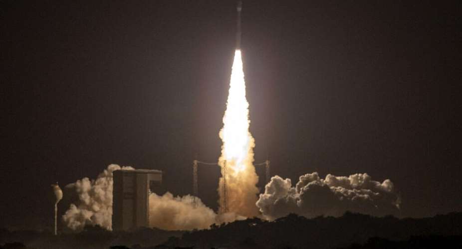 The European Vega-C launcher carrying the SMILE (Solar Wind Magnetosphere Ionosphere Link Explorer) satellite on its first flight, launches as part of a mission developed and carried out in collaboration between the ESA and the Chinese Academy of Sciences at the Guiana Space Centre in Kourou, on 19 May 2026. - AFP - RONAN LIETAR