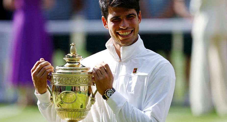 Carlos Alcaraz won the mens singles title at Wimbledon in 2023 and in 2024 but lost to Jannik Sinner in the 2025 final. Alcaraz will not play in the 2026 tournament due to an injury to his right wrist. - REUTERS - Hannah McKay