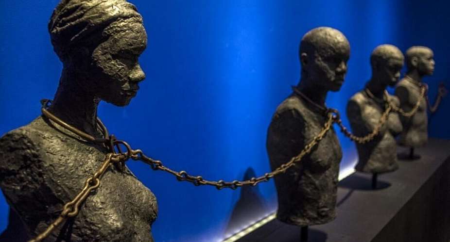 A sculpture entitled ‘Four-yoke slave chain’ from Benin, dating from the 19th century, seen at the Caribbean Centre for Expression and Memory of Slavery and the Slave Trade in Pointe--Pitre, Guadeloupe, 2015. -  Nicolas Derne / AFP