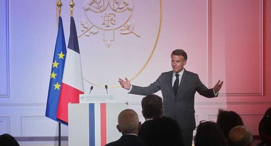 President Macron acknowledged there needed to be discussion on the issue of reparations during a ceremony at the Elyse marking the 25th anniversary of the law recognising the slave trade and slavery as crimes against humanity, on 21 May, 2026. - AFP - THIBAULT CAMUS