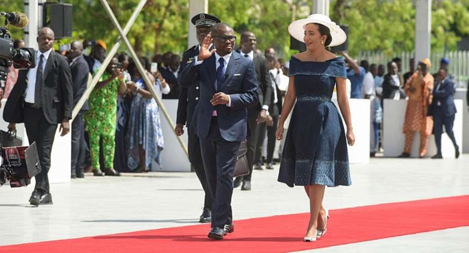 Benins new President Romuald Wadagni and his wife, Nathalie Villette-Wadagni, during the inauguration ceremony in Cotonou, 24 May 2026. -  Charles Placide Tossou/Reuters