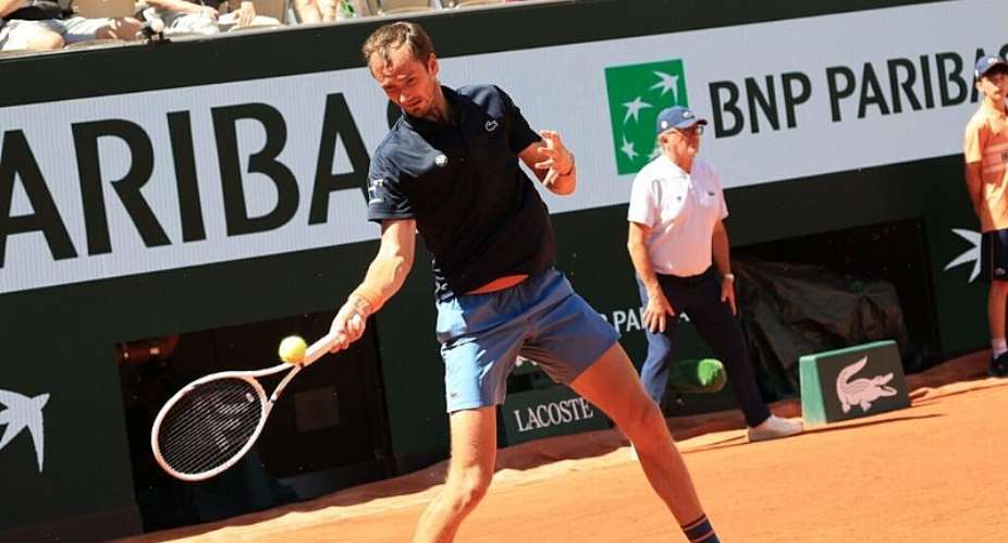 Daniil Medvedev, the Russian, hits a forehand before his defeat on Tuesday at Roland Garros in Paris. -  Pierre Ren-Worms, France 24