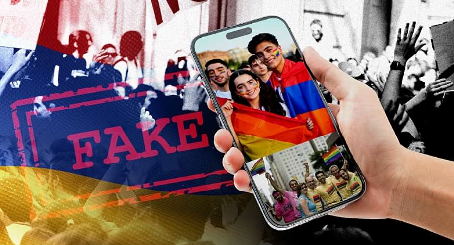 An AI-generated image of a fake Pride event in Yerevan, Armenia. -  Studio graphique FMM