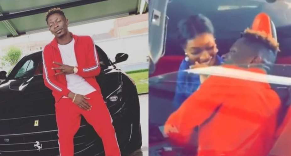 Shatta Wale flaunts his new Ferrari; goes on a ride with Wendy Shay