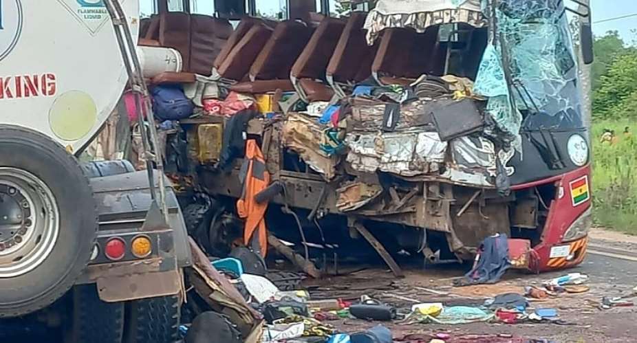 CR: Yutong Bus collides with fuel tanker in deadly crash at Gomoa; 16 people dead