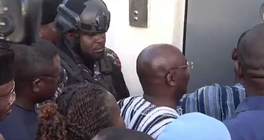 Former Vice President Dr. Mahamudu Bawumia, some NPP leaders forcing their way through the NIB gate