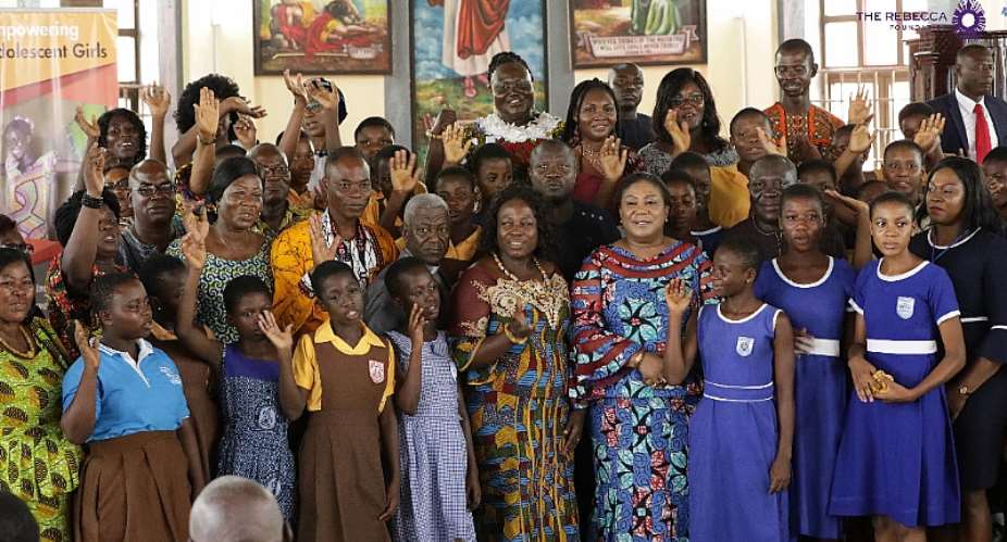 First Lady, Mrs. Rebecca Akufo Addo in front with school girls