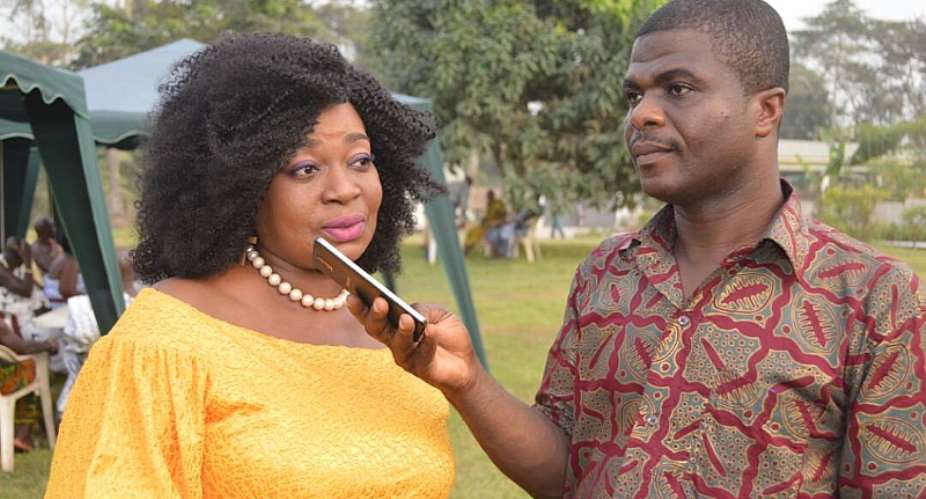 Hon. Queenster Pokuah Sawyerr (left), MP for Agona East been interviewed
