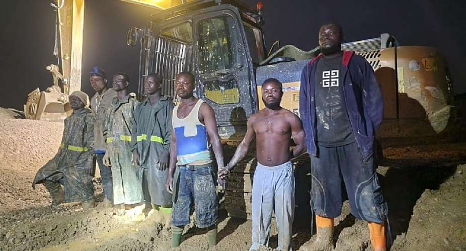 NAIMOS, Blue Water Guards arrest eight illegal miners in night raid at Mpatasie and Odaho; four excavators seized