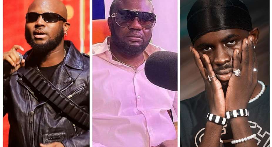 Left to right: Musician King Promise, Music promoter Alordia, and singer Black Sherif