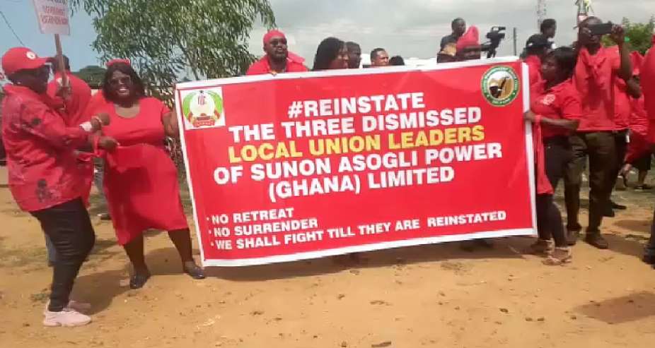 'No retreat no surrender; reinstate three dismissed local union leaders' — TUC demonstrates against Sunon Asogli