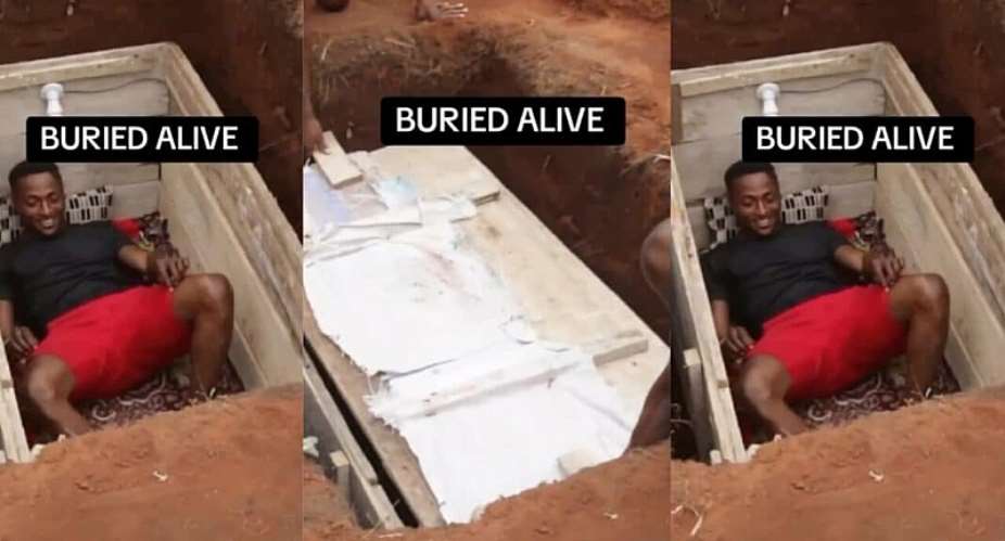 Social media influencer in a coffin
