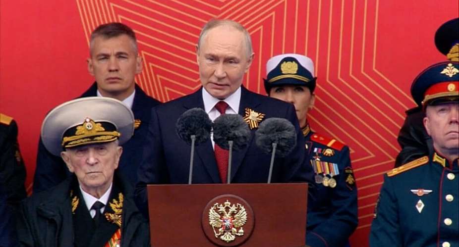 Russian President Vladimir Putin delivers a speech during a military parade on Victory Day, marking the 81st anniversary of the victory over Nazi Germany in World War Two, in Red Square in central Moscow, Russia, May 9, 2026, in this still image taken from video. - via REUTERS - Kremlin.ru