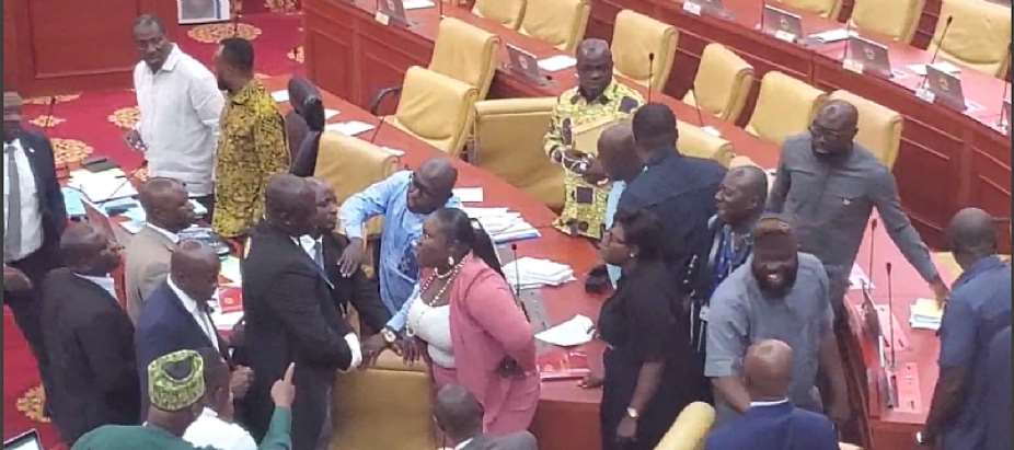 Chaos erupts in Parliament as Speaker orders removal of Dr. Ayew Afriyie from chamber over disrespect