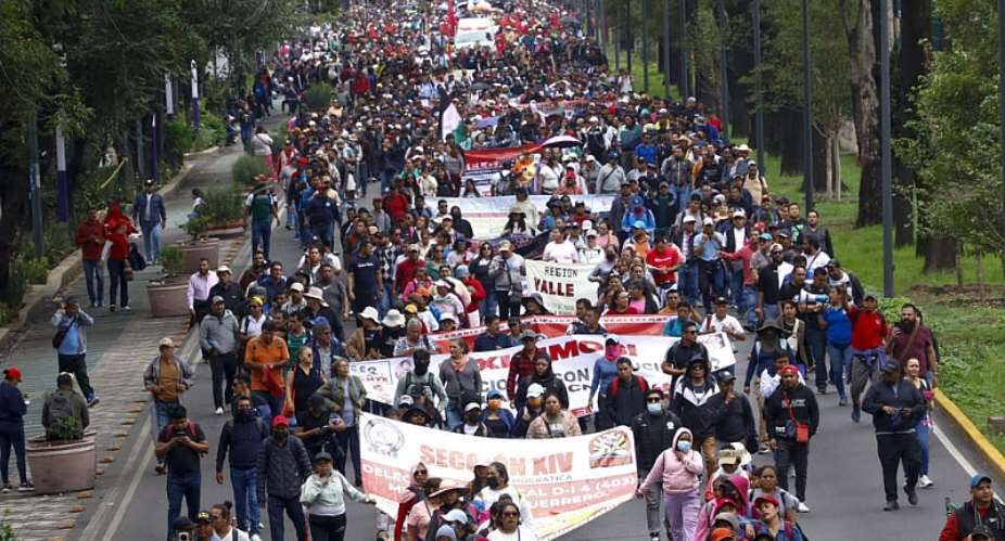 Teachers and students march to the Ciudad de Mexico Stadium in Mexico City on June 9, 2026 -  Gerardo Magallon, AFP
