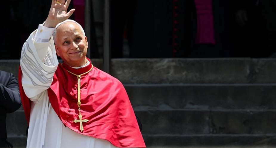 Pope Leo XIV waves to the faithful outside the Cathedral of the Holy Cross and Saint Eulalia after attending midday prayers, during his apostolic journey, Barcelona, Spain, June 9, 2026 -  Yara Nardi, Reuters