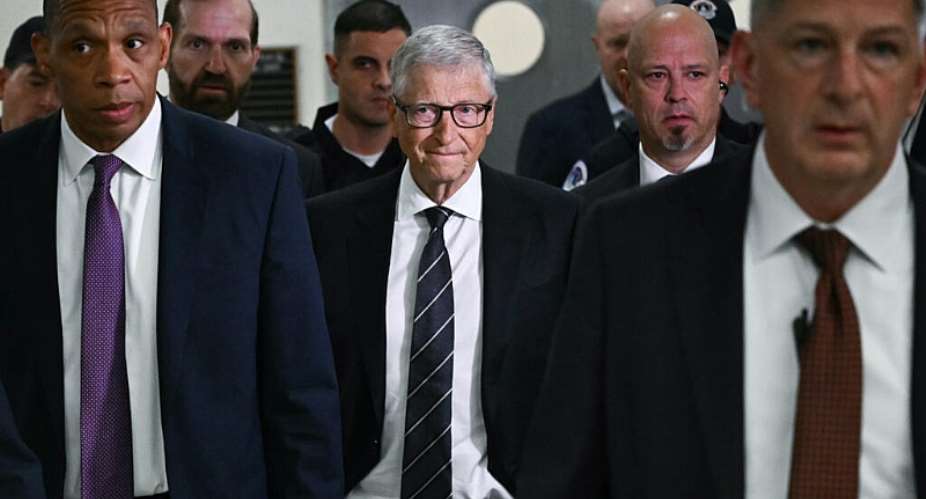 Microsoft co-founder Bill Gates (center) arrives for a closed-door hearing before a US congressional committee regarding the Epstein case, June 10, 2026, Washington -  Kent NISHIMURA, AFP