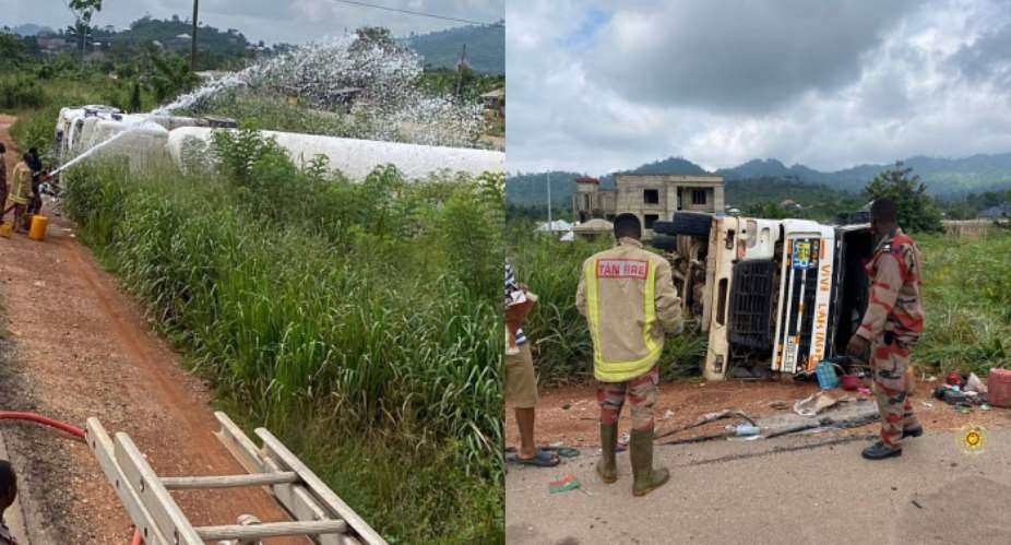 Two injured as gas tanker crashes at Nkawkaw Apesika