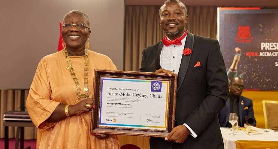 District Governor Nana Yaa Siriboe charters Rotary Club of Accra-MOBA GEYHEY, calls for impactful service and community Transformation