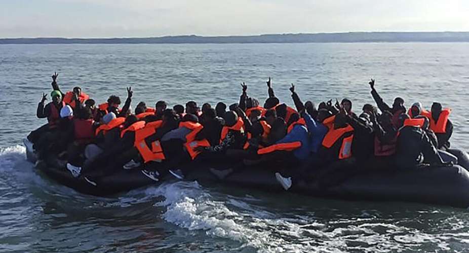 This photo provided by the Prefecture Maritime du Nord et de la Manche shows migrants continuing their journey to Britain off northern France coast, Tuesday, April 23, 2024. - AP