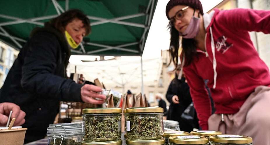 A hemp cultivator sells her products at the market in Crest, south eastern France, 9 February 2021. -  Philippe Desmazes/AFP