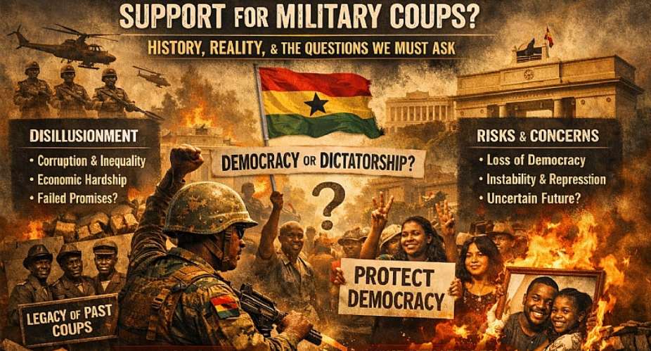 Rising frustrations in Ghana spark debate as some express support for military coups. But history warns otherwise. Is this a call for change or a risk of regression? The answers demand deeper reflection on democracy, governance, and accountability in Ghana today.