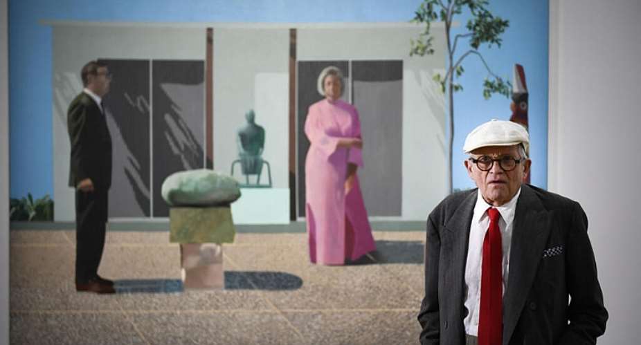British artist David Hockney in front of his painting Fred and Marcia Weisman at the Pompidou Centre in Paris, in June 2017 -  Martin BUREAU / AFP/File