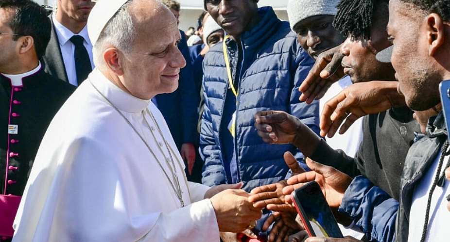 Pope Leo XIV greeted migrants at a reception centre in San Cristobal de la Laguna, Tenerife -  Stefano RELLANDINI / AFP