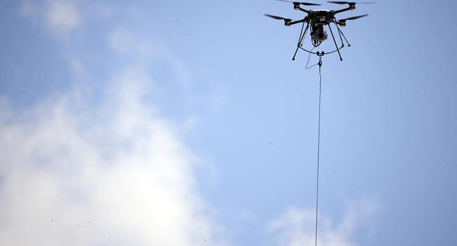 A tethered surveillance drone during a demonstration at Special Operations Forces (SOF) Week on May 20, 2026 in Tampa, Florida. -  AFP