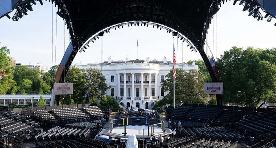 A massive lighting structure known as The Claw was built over the fighting ring on the White House South Lawn. -  Saul Loeb, AFP