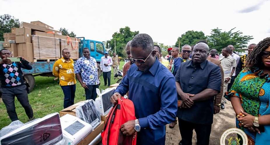 The Minister for Health, Hon. Kwabena Mintah Akandoh commissioning some of the equipment for the Free Primary Health Care in the Volta Region.