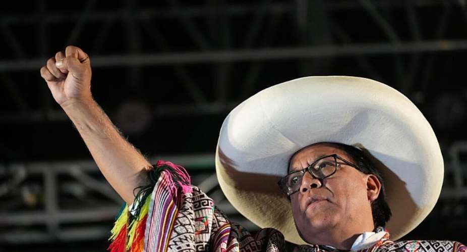 Presidential candidate Roberto Sanchez of the Together for Peru party addresses supporters at a rally in Cusco on June 2, 2026. -  Rodrigo Abd, AP