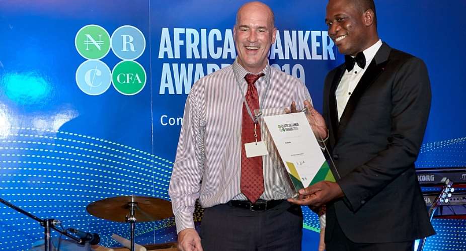 Olivier Brou Kouame, MD of Ecobank Equatorial Guinea, accepts the accolade at the African Banker Awards