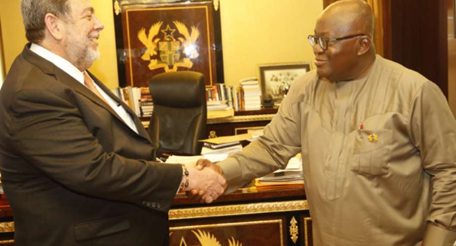 Left, Ralph Gonsalves, the president of St. Vincent and the Grenadines and the Ghanaian leader, Akufo-Addo: photo credit- Dailyguide Network